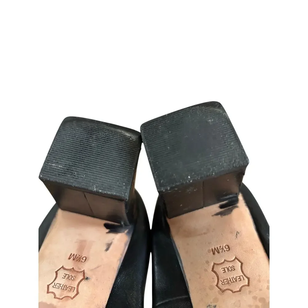 Tory Burch Jorie Block Heel Pumps Black Leather Gold Logo Medallion Size 6.5